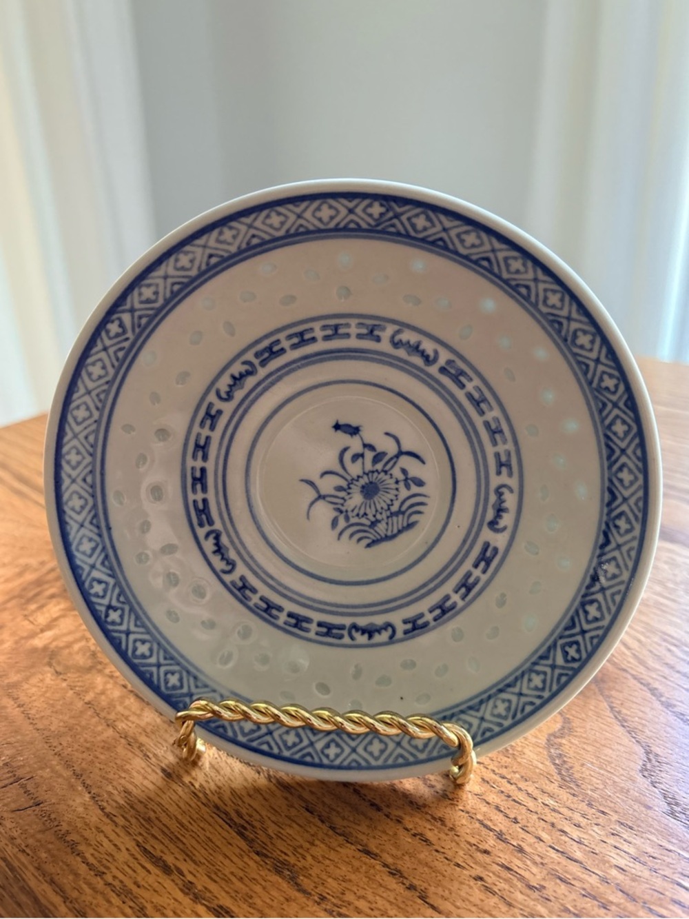 Vintage Jingdezhen Rice Grain  Bowl Blue and White/Porcelain ~5.5 inches- saucer
